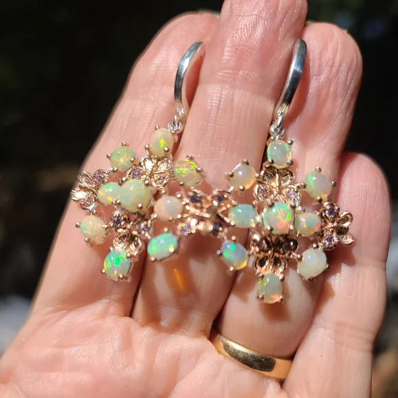 Opal & Amethyst butterfly 🦋 floral cluster earrings - Picture 6 of 10